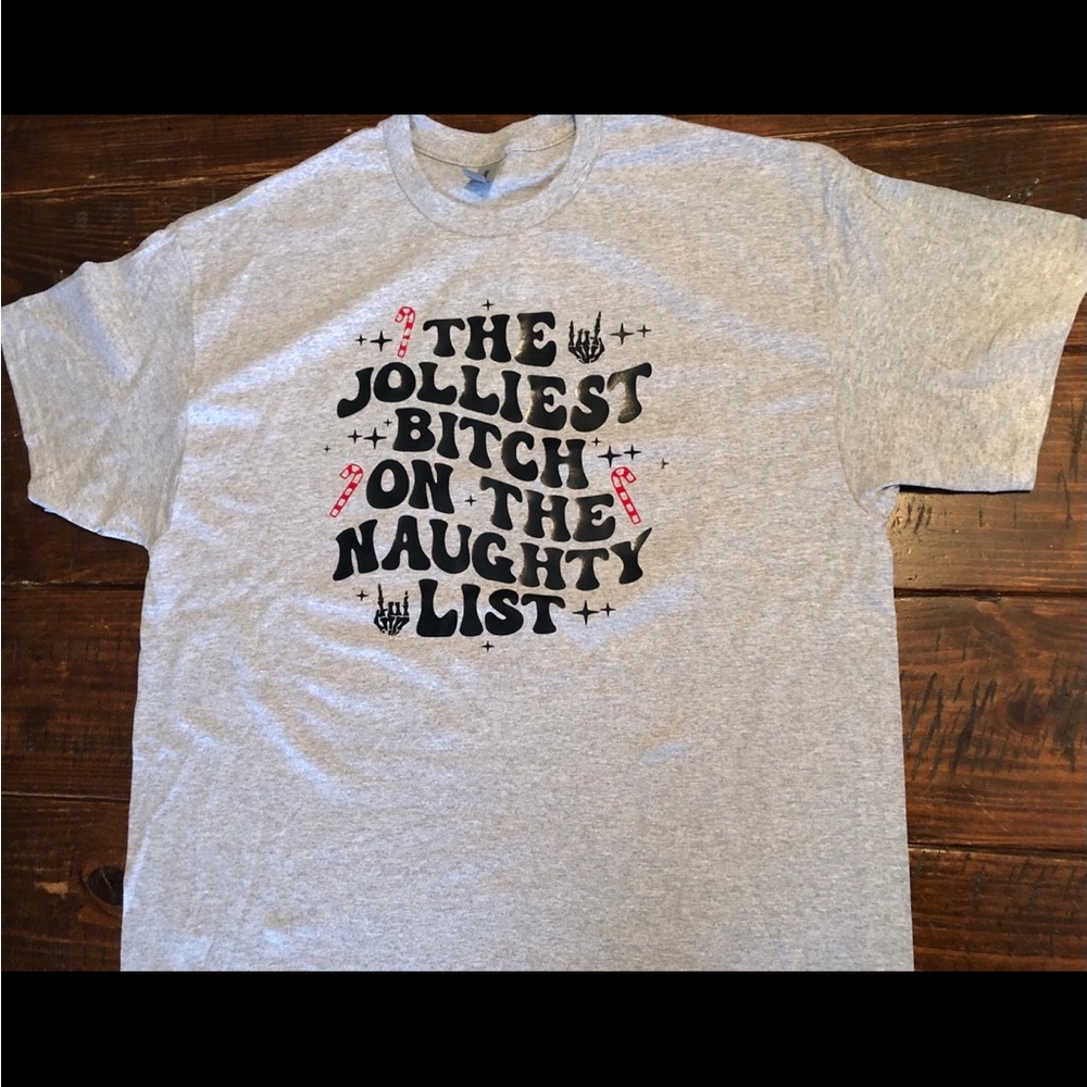 Christmas Tshirt Jolliest Girl on the Naughty List funny popular